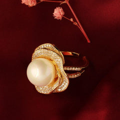 Bahar Pearl Diamond Ring Free Size