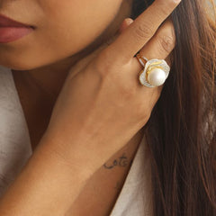 Bahar Pearl Diamond Ring Free Size