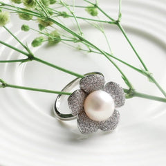 Classic Pearl Ring Free Size Silver