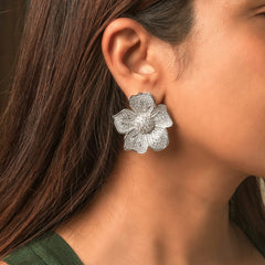 Elissa Flower Earrings-Silver