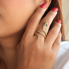 Green Eyed Snake Ring-Free Size