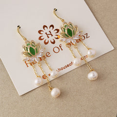 Green Lotus Earrings