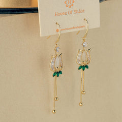 Green Lotus Diamond Earrings