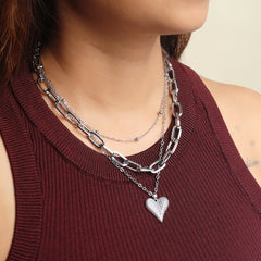 3 Line Heart Stack Chain Silver