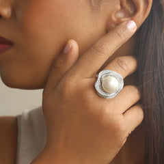 Bahar Pearl Diamond Ring Free Size