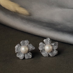 Leila Pearl Earrings-Silver