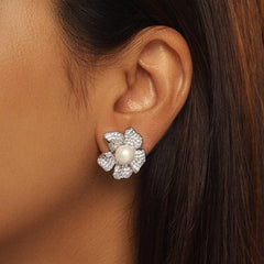 Leila Pearl Earrings-Silver