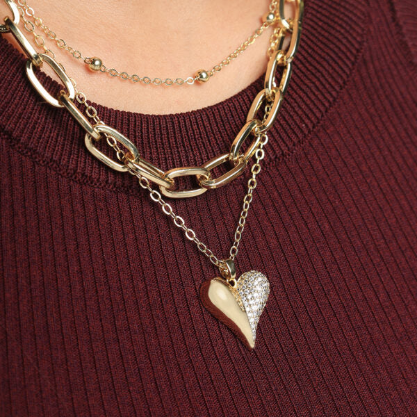 3 Line Heart Stack Chain-Gold