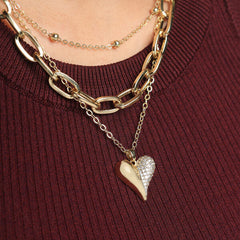 3 Line Heart Stack Chain-Gold