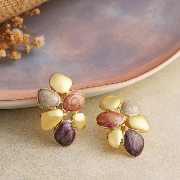 4 Stone Reva Color Earrings Browun