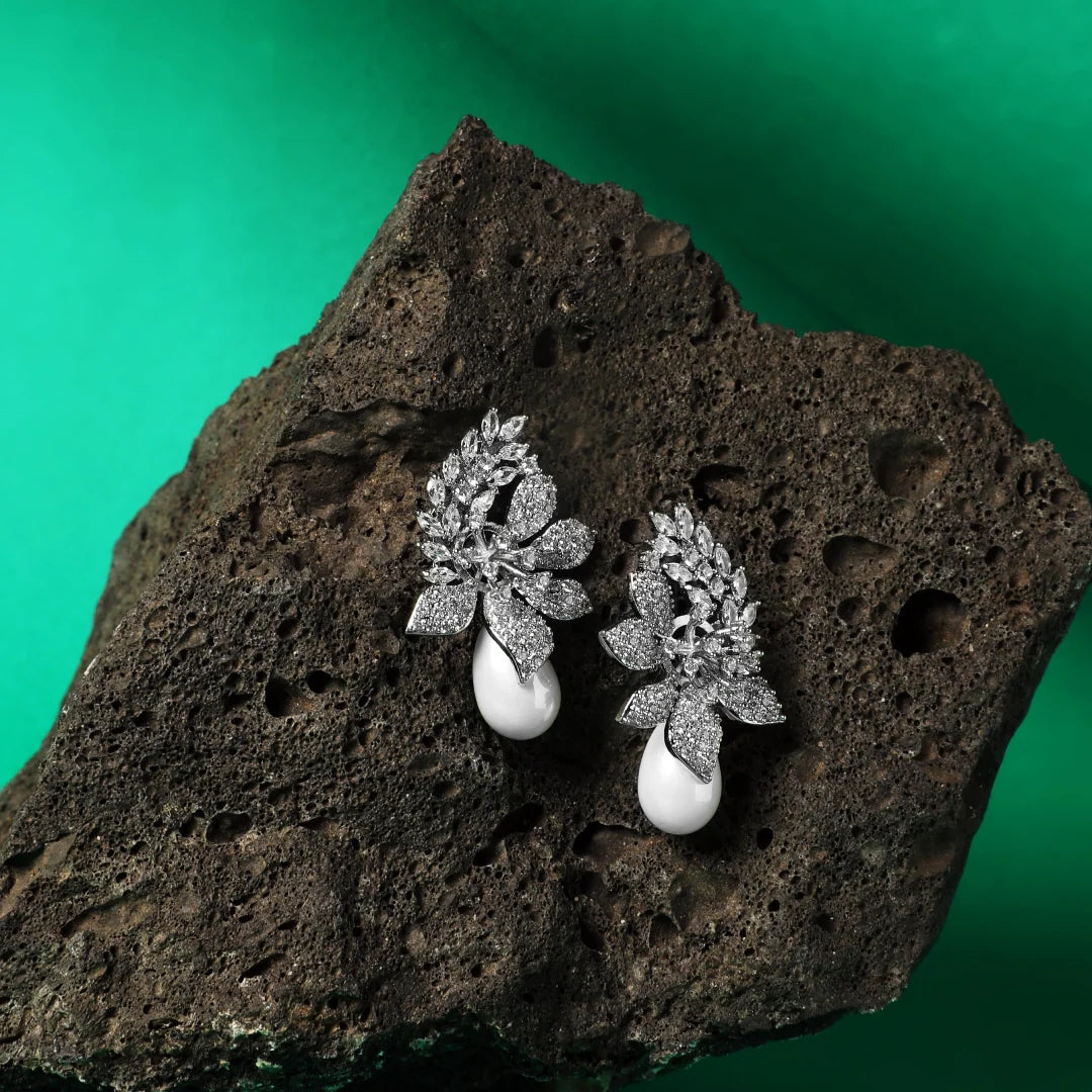 Pearl Drop Flower Earrings
