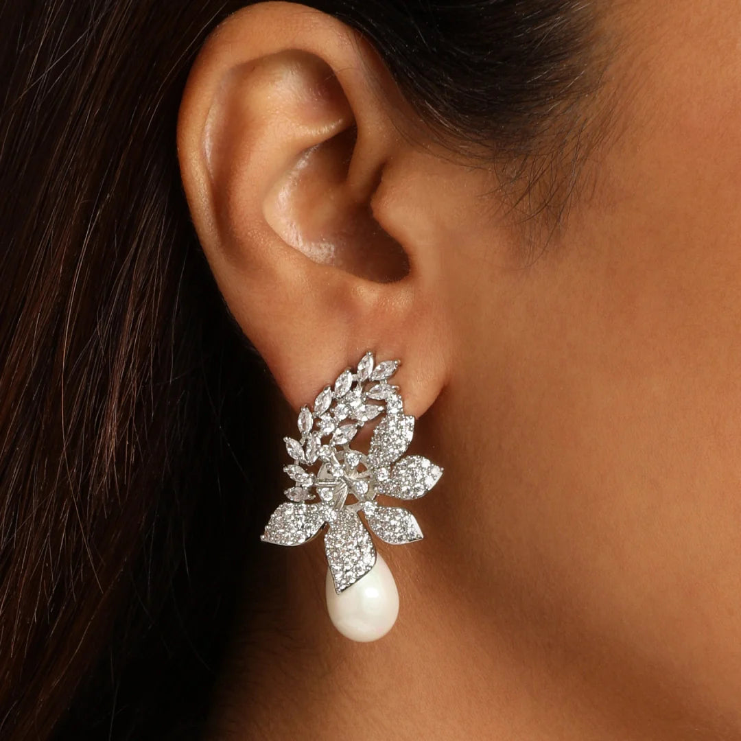 Pearl Drop Flower Earrings