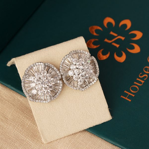 Flower Diamond Earrings Silver