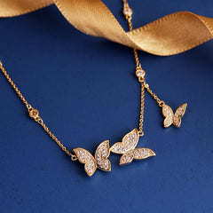Fly Butterfly Diamond Pendant-Gold