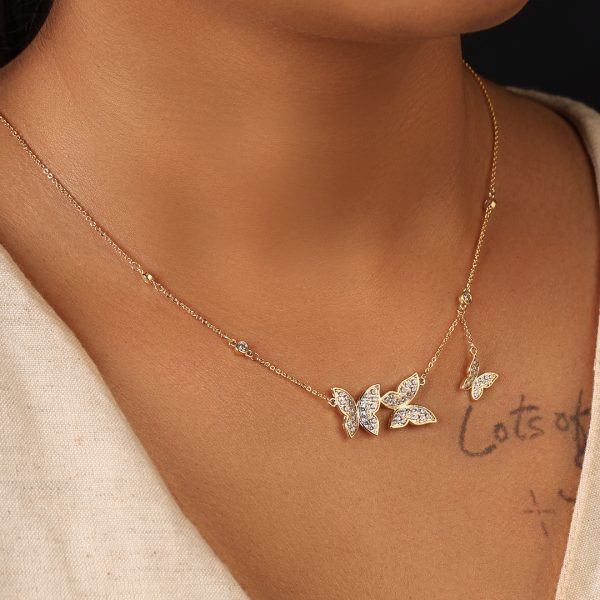 Fly Butterfly Diamond Pendant-Gold