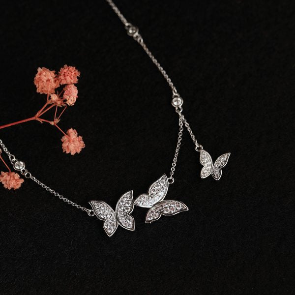 Fly Butterfly Diamond Pendant- Silver