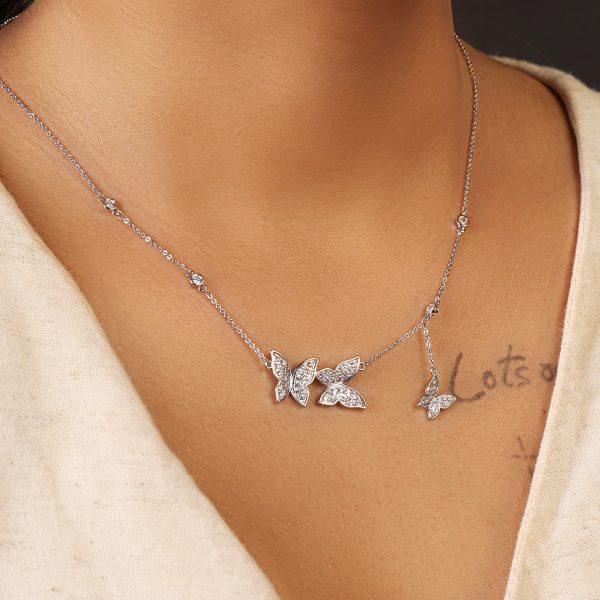 Fly Butterfly Diamond Pendant- Silver