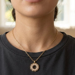 The Aurelia Bamboo & Pave Circle Pendant Necklace