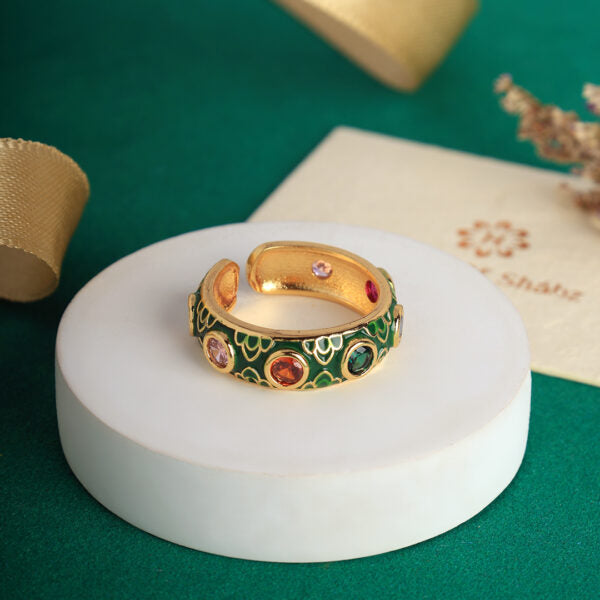 Rainbow Stone Ring -Free Size Green
