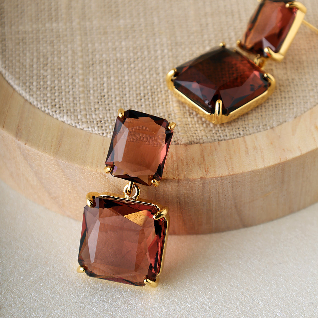 Crystal Earrings Brown