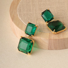 Crystal Earrings Dark Green
