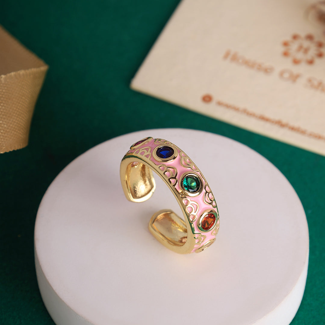 Rainbow Stone Ring -Free Size Pink