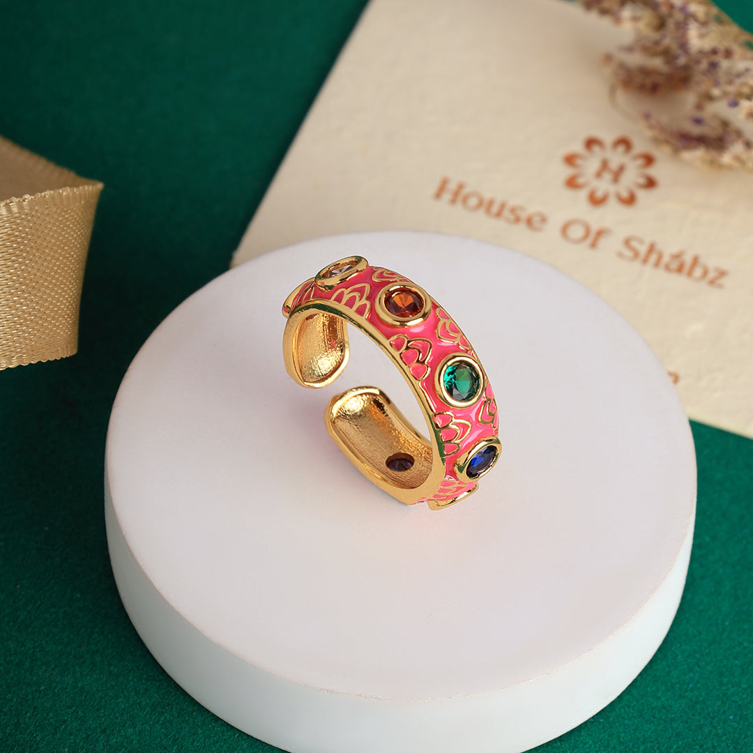 Rainbow Stone Ring -Free Size Raani