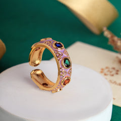 Rainbow Stone Ring -Free Size Purple