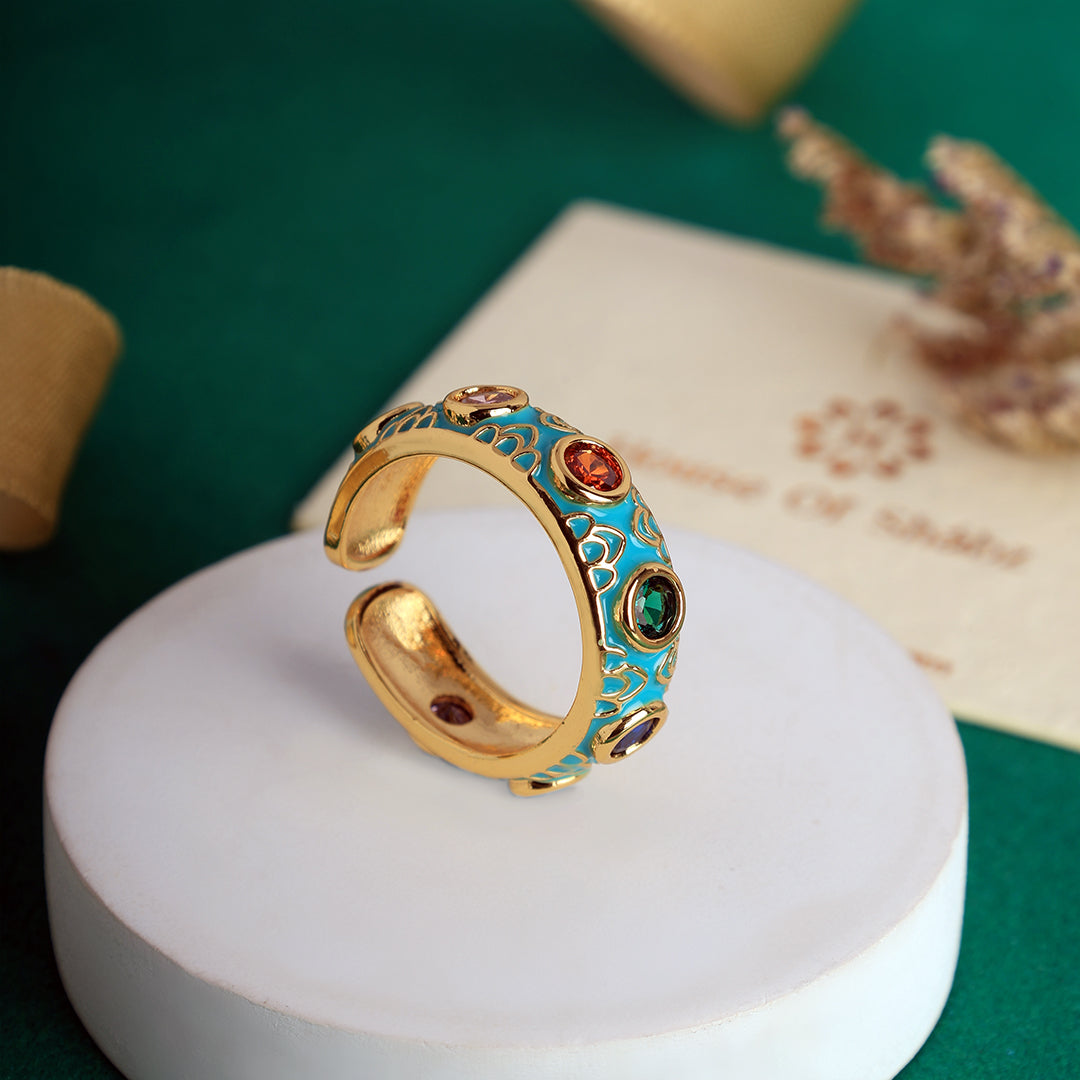 Rainbow Stone Ring -Free Size Sky Blue