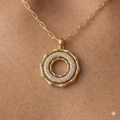 The Aurelia Bamboo & Pave Circle Pendant Necklace