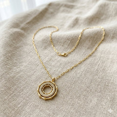 The Aurelia Bamboo & Pave Circle Pendant Necklace