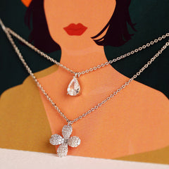 Flower drop Diamond Dual Pendant -Silver
