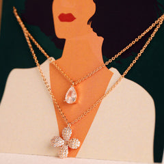 Flower drop Diamond Dual Pendant -Rose Gold