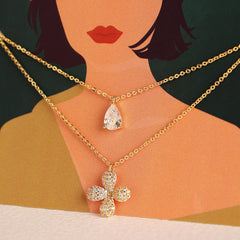 Flower drop Diamond Dual Pendant Gold