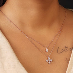 Flower drop Diamond Dual Pendant -Rose Gold