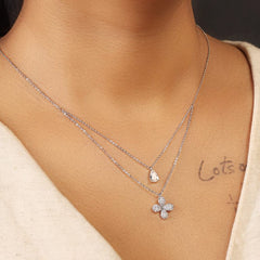 Flower drop Diamond Dual Pendant -Silver