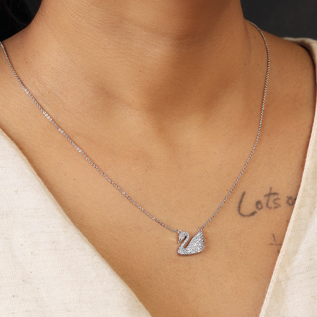 Swan Diamond Pendant- Silver
