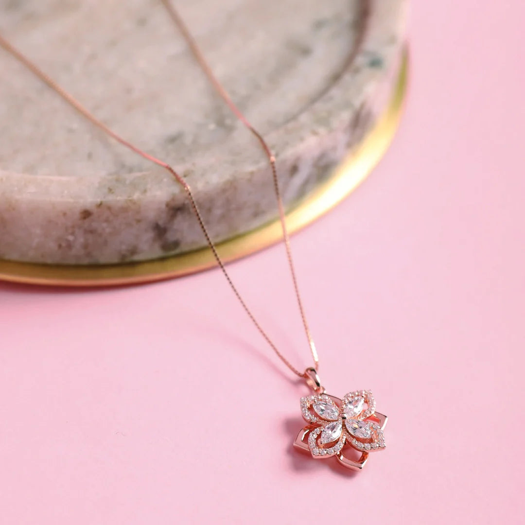 Kristin Rotating Flower Pendant- Rose Gold