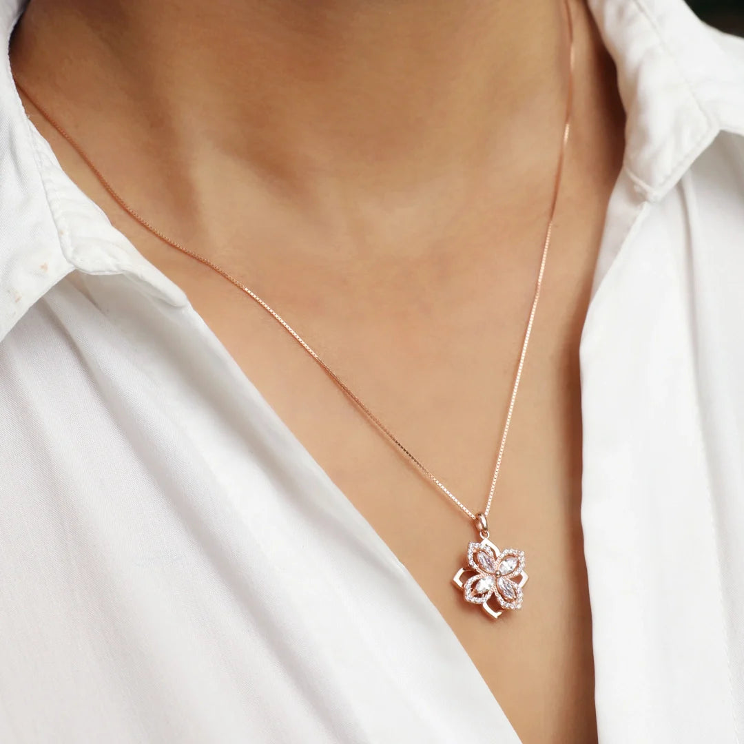 Kristin Rotating Flower Pendant- Rose Gold