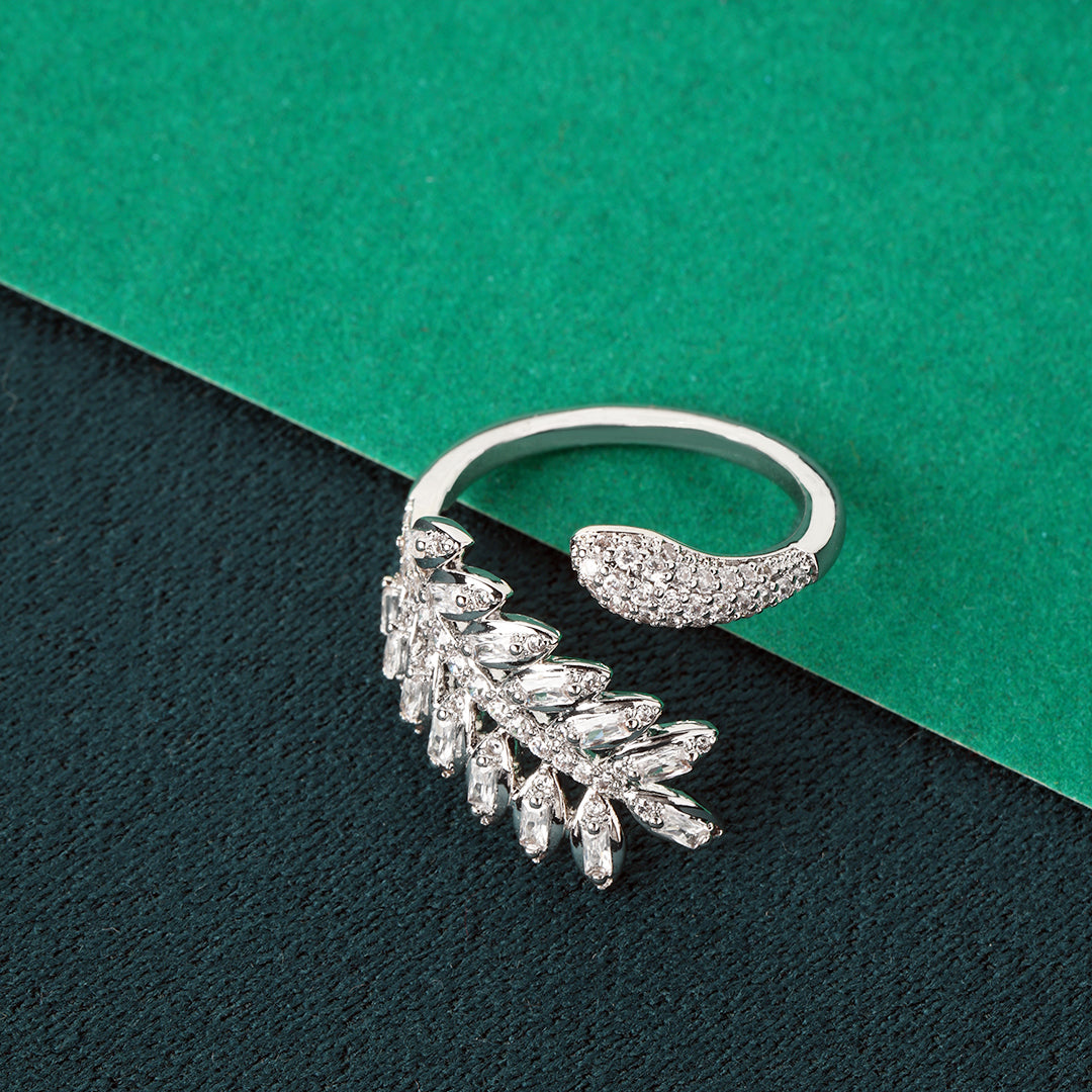 Pines Diamond Ring Free Size Silver
