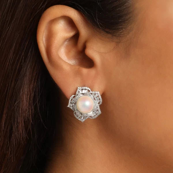 Rida Pearl earrings-Silver