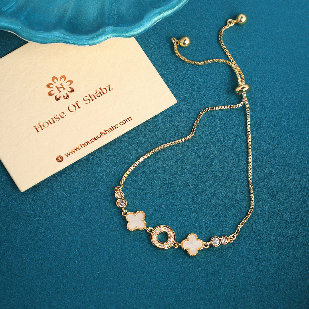 Clover Bracelet-Adjustable White