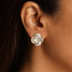 White MOP Clover Earrings-Gold