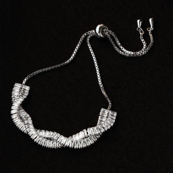 White Silver Double Line Bracelet-Adjustable