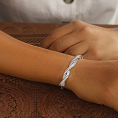 White Silver Double Line Bracelet-Adjustable